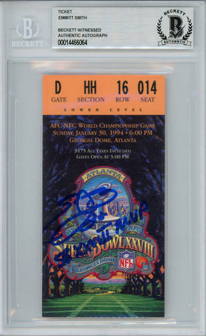 Emmitt Smith Signed Super Bowl XXVIII Ticket Stub MVP Beckett Slab 38628