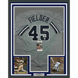 FRAMED Autographed/Signed CECIL FIELDER 33x42 New York Grey Jersey JSA COA Auto