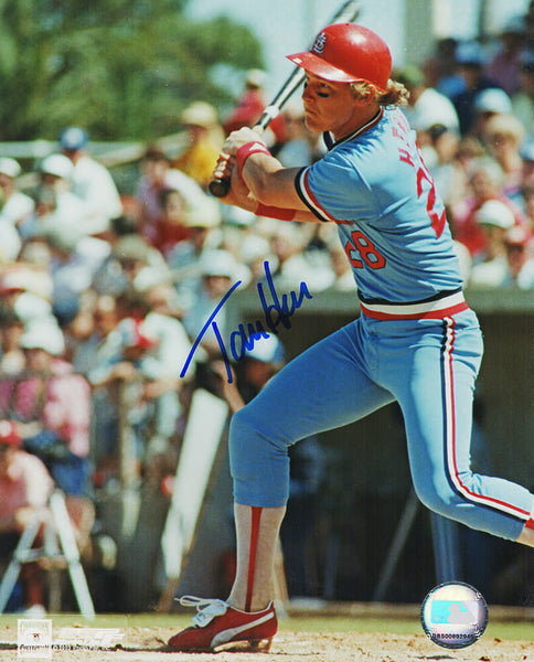 Tommy Herr Signed Cardinals Swinging 8x10 Photo - (SCHWARTZ COA)