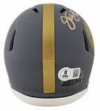 Steelers Jack Lambert "HOF 90" Signed Slate Speed Mini Helmet BAS Witnessed