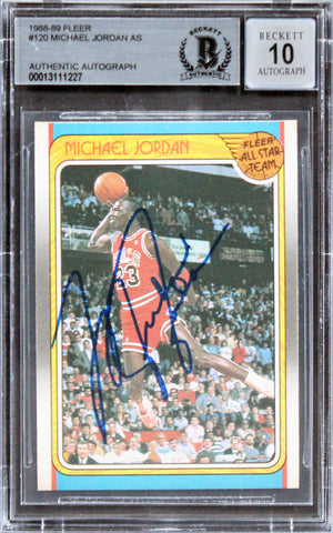 Bulls Michael Jordan Signed 1988 Fleer #120 Card Auto Graded 10! BAS Slabbed