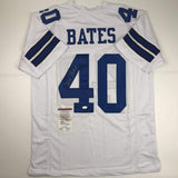 Autographed/Signed Bill Bates Dallas White Football Jersey JSA COA