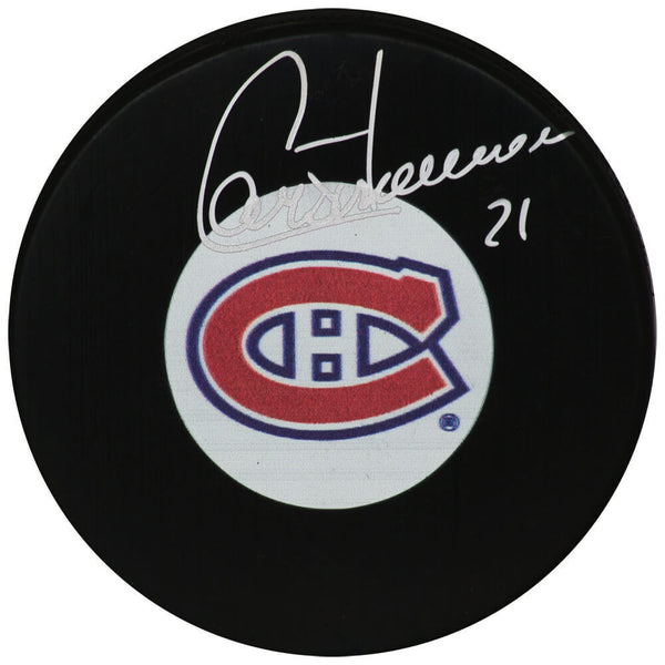 Guy Carbonneau Signed Montreal Canadiens Team Logo Hockey Puck - (SCHWARTZ COA)