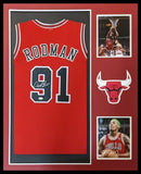 FRAMED CHICAGO BULLS DENNIS RODMAN AUTOGRAPHED SIGNED JERSEY JSA COA