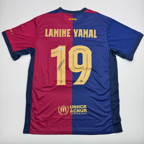 Autographed/Signed Lamine Yamal FC Barcelona Blue Soccer Jersey Beckett BAS COA