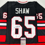 Autographed/Signed Andrew Shaw Chicago Black Hockey Jersey JSA COA