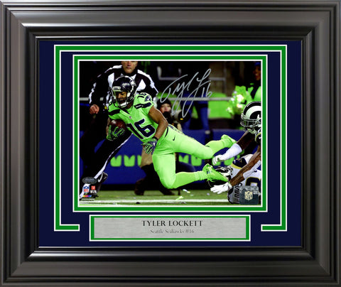 TYLER LOCKETT AUTOGRAPHED FRAMED 8X10 PHOTO SEAHAWKS COLOR RUSH GREEN MCS 210978