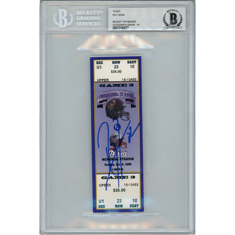 Ray Lewis Autographed Baltimore Ravens 10/06/96 Full Ticket Stub Beckett 47601