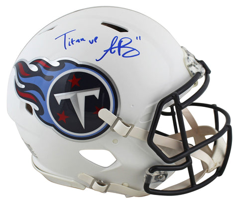 Titans A.J. Brown Titan Up Signed Flat White Full Size Speed Proline Helmet BAS