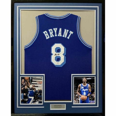 FRAMED Autographed/Signed KOBE BRYANT 33x42 Los Angeles Blue Jersey PSA/DNA COA