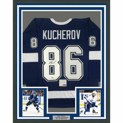 FRAMED Autographed/Signed NIKITA KUCHEROV 33x42 Tampa Bay Blue Jersey PSA COA