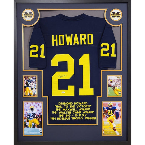 Desmond Howard Autographed Signed Framed Stat Michigan Jersey JSA