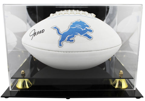 Lions Jameson Williams Signed White Panel Logo Football W/ Case BAS Witnessed