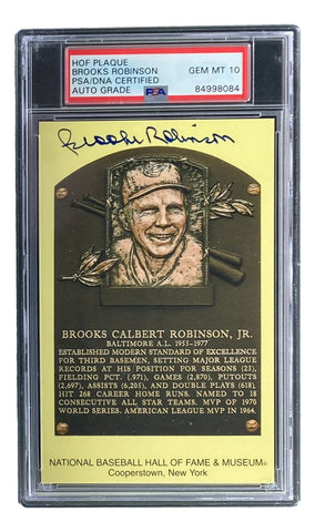 Brooks Robinson Signed Orioles Hall of Fame Plaque Postcard PSA/DNA Gem MT 10