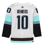 MATT BENIERS Autographed "NHL Debut 4/12/22" Authentic White Jersey FANATICS