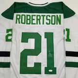 Autographed/Signed Jason Robertson Dallas White Hockey Jersey JSA COA