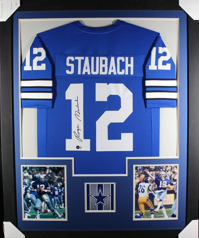 ROGER STAUBACH (Cowboys blue TOWER) Signed Autographed Framed Jersey Beckett