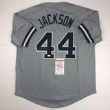 Autographed/Signed REGGIE JACKSON New York Grey Baseball Jersey JSA COA Auto