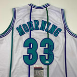 Autographed/Signed Alonzo Mourning Charlotte White Basketball Jersey JSA COA