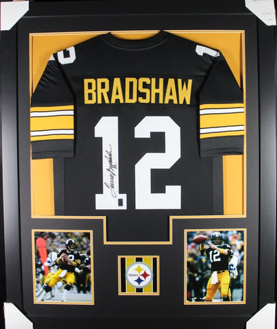 TERRY BRADSHAW (Steelers black TOWER) Signed Autographed Framed Jersey JSA