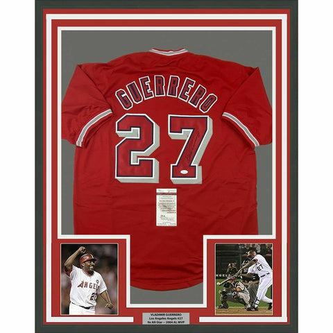 FRAMED Autographed/Signed VLADIMIR VLAD GUERRERO 33x42 LA Red Jersey JSA COA