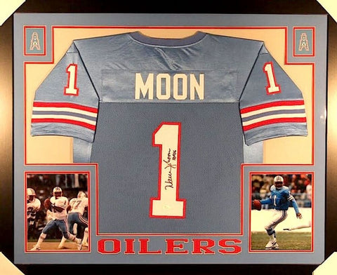 Warren Moon Signed Houston Oilers 35"x43" Framed Jersey (JSA COA) 9xPro Bowl QB