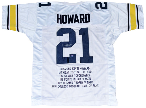 DESMOND HOWARD AUTOGRAPHED MICHIGAN WOLVERINES #21 WHITE STAT JERSEY GTSM