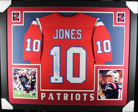 MAC JONES (Patriots red SKYLINE) Signed Autographed Framed Jersey Beckett