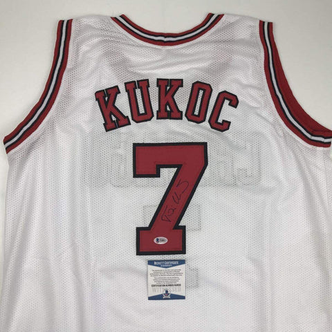 Autographed/Signed Toni Kukoc Chicago White Basketball Jersey Beckett BAS COA