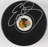 Eddie Olczyk Signed Chicago Blackhawks Logo Hockey Puck (PSA COA)