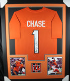 JA'MARR CHASE (Bengals orange TOWER) Signed Autographed Framed Jersey Beckett