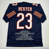 Autographed/Signed Devin Hester Chicago Blue Stat Football Jersey JSA COA