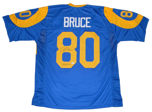 ISAAC BRUCE AUTOGRAPHED SIGNED ST LOUIS RAMS #80 BLUE JERSEY BECKETT W/ HOF 20