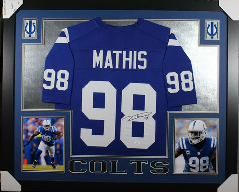 ROBERT MATHIS (Colts blue SKYLINE) Signed Autographed Framed Jersey JSA