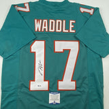 Autographed/Signed Jaylen Waddle Miami Teal Football Jersey Beckett BAS COA