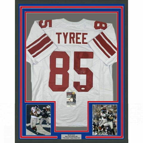 FRAMED Autographed/Signed DAVID TYREE 33x42 New York White Jersey JSA COA Auto