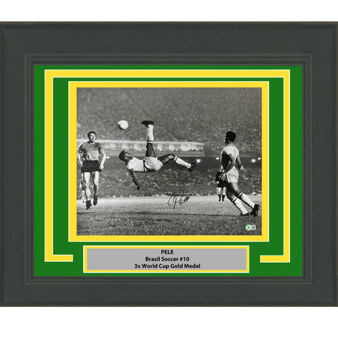 Framed Autographed/Signed Pele Brazil Soccer 16x20 Photo Bicycle Kick BAS Auto