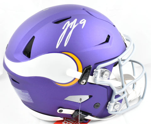JJ McCarthy Autographed Vikings F/S Tribute Speed Flex Helmet - Beckett W Holo