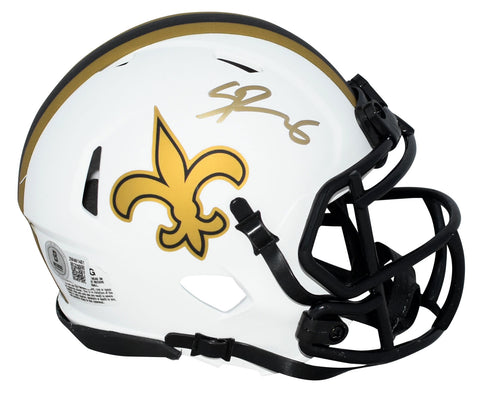 SPENCER RATTLER SIGNED NEW ORLEANS SAINTS LUNAR SPEED MINI HELMET BECKETT