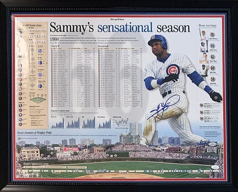 Sammy Sosa Autographed Cubs 1998 66 Home Run Framed 22x28 Photo Poster JSA COA