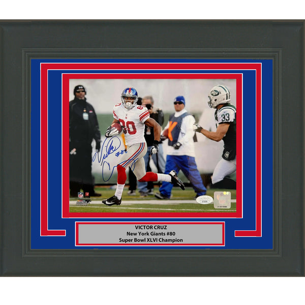 Framed Autographed/Signed Victor Cruz New York Giants 8x10 Photo JSA COA #2