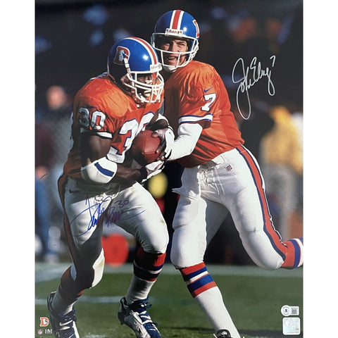 John Elway Terrell Davis Autographed Denver Broncos 16x20 Photo Beckett 47909