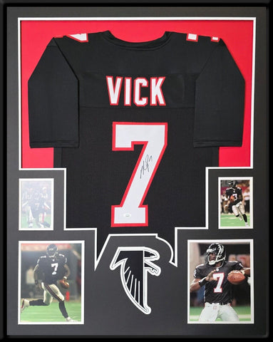 FRAMED ATLANTA FALCONS MICHAEL VICK AUTOGRAPHED JERSEY JSA COA