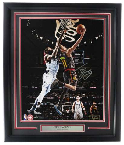 Trae Young Signed Framed 16x20 Atlanta Hawks Basketball Reverse Photo LE Panini