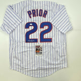 Autographed/Signed MARK PRIOR Chicago Pinstripe Baseball Jersey JSA COA