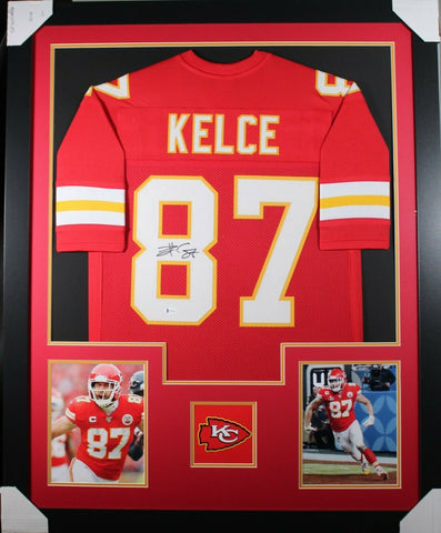 TRAVIS KELCE (Chiefs red TOWER) Signed Autographed Framed Jersey Beckett