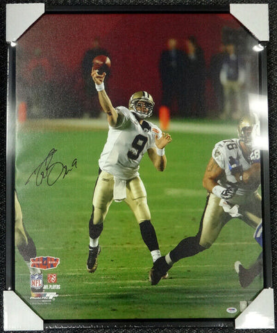 DREW BREES AUTOGRAPHED SIGNED FRAMED 24X30 CANVAS PHOTO SAINTS #/9 PSA/DNA 94475