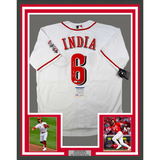 Framed Autographed/Signed Jonathan India 33x42 Cincinnati White Jersey JSA COA