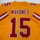 Autographed/Signed Patrick Mahomes Kansas City Yellow Football Jersey BAS COA