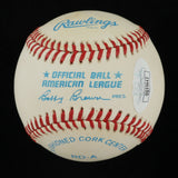 Bob Feller Signed OML Baseball (JSA COA) Cleveland Indians 266 Wins / 2581 K's